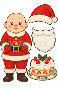ケーキを運ぶサンタ｜クリスマス工作の無料イラスト素材 111806