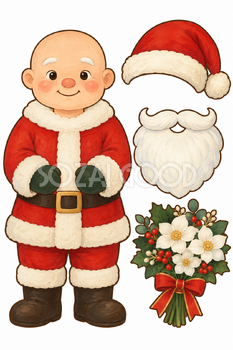 花束を持つサンタ｜クリスマス工作の無料イラスト素材 111811