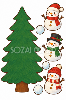 雪だるまのツリー｜クリスマス工作の無料イラスト素材 111817