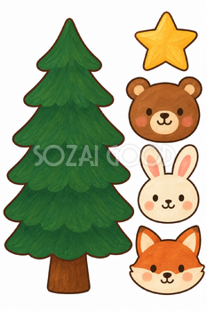 動物たちのツリー｜クリスマス工作の無料イラスト素材 111818