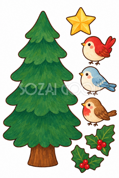 小鳥のツリー｜クリスマス工作の無料イラスト素材 111820