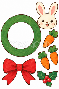 うさぎのリース｜クリスマス工作の無料イラスト素材 111841