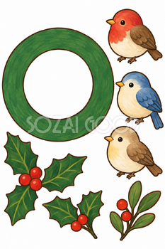 小鳥のリース｜クリスマス工作の無料イラスト素材 111842
