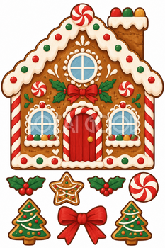 クリスマスのお菓子の家｜クリスマス壁面飾りの無料イラスト素材 111860