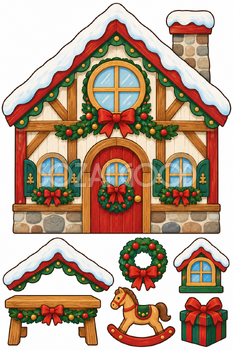 おもちゃの小屋｜クリスマス壁面飾りの無料イラスト素材 111861