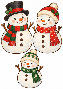 雪だるまの家族｜クリスマス壁面飾りの無料イラスト素材 111868