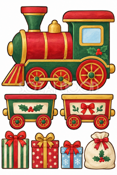 贈り物の汽車｜クリスマス壁面飾りの無料イラスト素材 111870