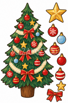 広場のツリー｜クリスマス壁面飾りの無料イラスト素材 111875