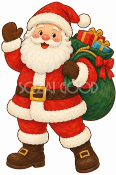袋を運ぶサンタ｜クリスマス壁面飾りの無料イラスト素材 111878