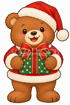 サンタ帽のくま｜クリスマス壁面飾りの無料イラスト素材 111886