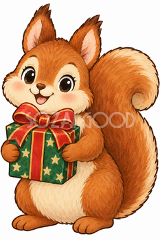 プレゼントを持つリス｜クリスマス壁面飾りの無料イラスト素材 111888