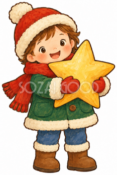 星を抱える子ども｜クリスマス壁面飾りの無料イラスト素材 111892