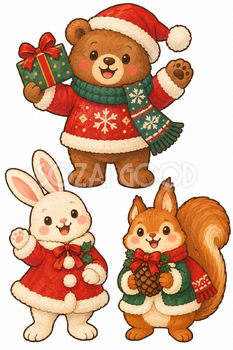 お祝いの動物たち｜クリスマス壁面飾りの無料イラスト素材 111896
