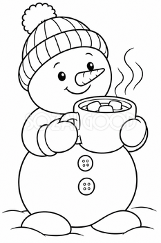 ココアを運ぶ雪だるま｜クリスマス塗り絵の無料イラスト素材 112003