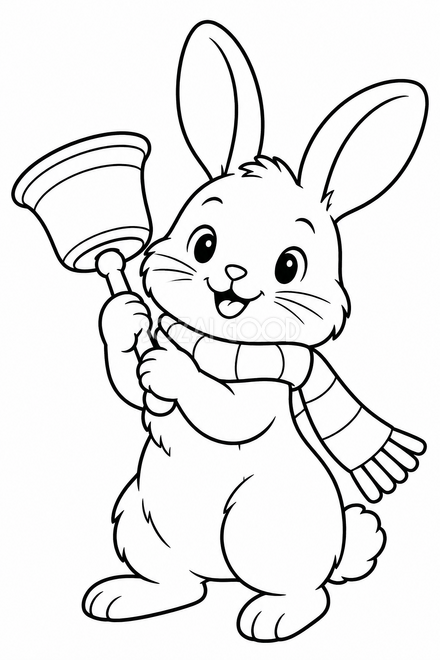 ベルを持つうさぎの塗り絵 ベルを持つうさぎの塗り絵