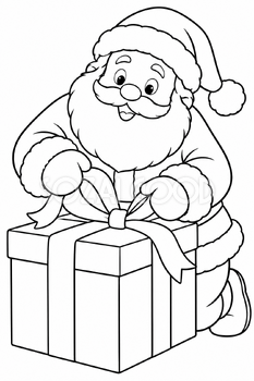 リボンを結ぶサンタ｜クリスマス塗り絵の無料イラスト素材 112010