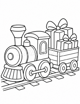 おもちゃの汽車と贈り物｜クリスマス塗り絵の無料イラスト素材 112013