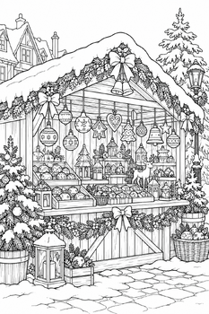 クリスマスマーケット｜クリスマス塗り絵の無料イラスト素材 112018