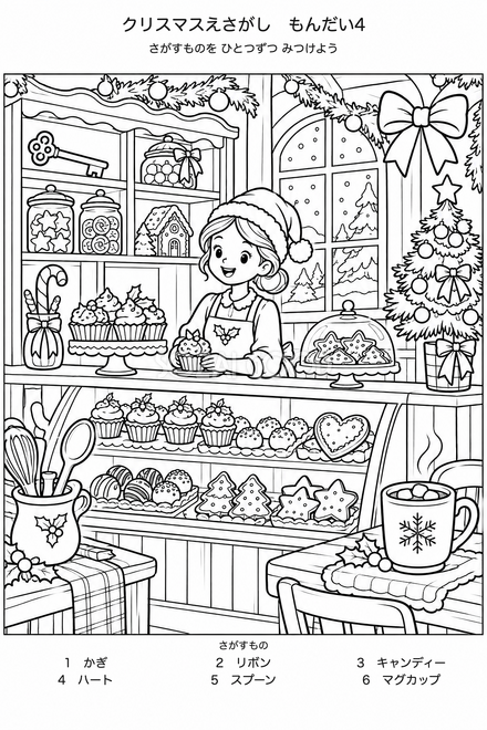 クリスマスのお菓子屋さんの絵探し クリスマスのお菓子屋さんの絵探し
