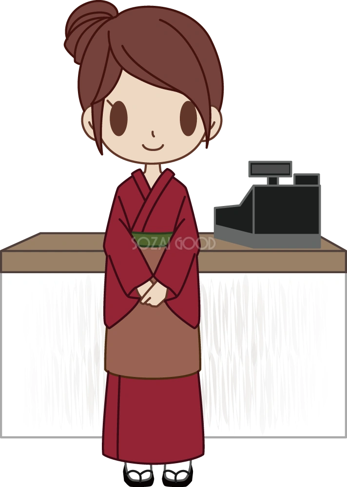和食屋の女性 レジ 無料イラスト