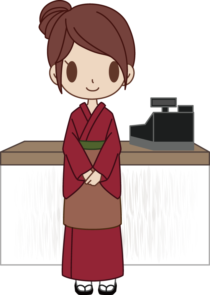 和食屋の女性 レジ 無料イラストに写真・文字を入れる