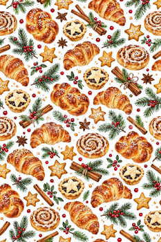 クリスマスのパンと焼き菓子柄の包装紙｜クリスマスの無料イラスト素材 112198