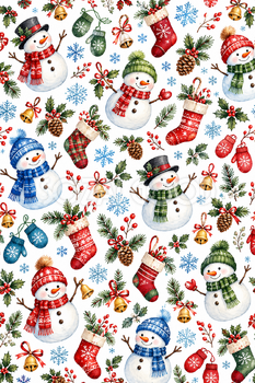 雪だるまと靴下柄の包装紙｜クリスマスの無料イラスト素材 112211
