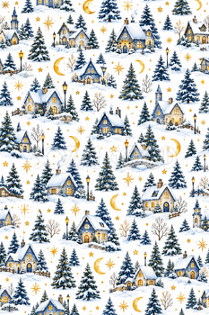 雪の家と三日月柄の包装紙｜クリスマスの無料イラスト素材 112212