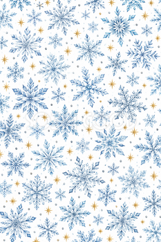 雪の結晶と金色の星柄の包装紙｜クリスマスの無料イラスト素材 112213