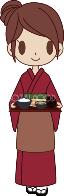 和食屋の女性が料理を運ぶ 無料イラスト 素材good