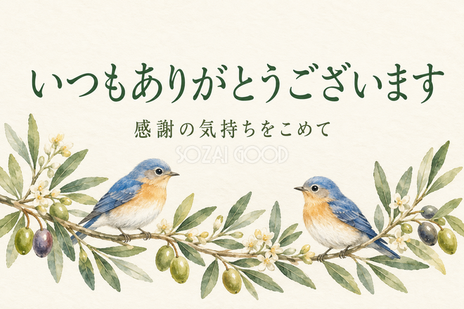 小鳥と葉の枝のお礼カード 小鳥と葉の枝のお礼カード