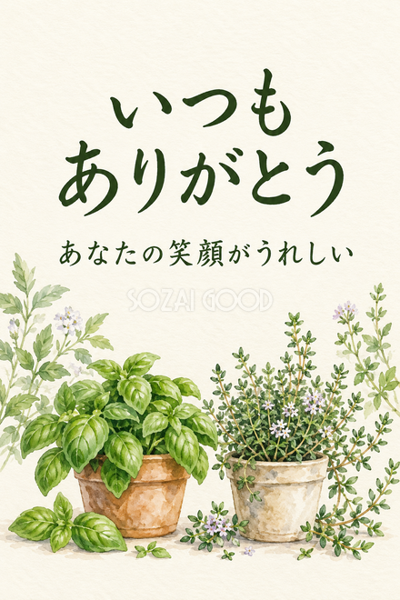 ハーブの小さな鉢のお礼カード ハーブの小さな鉢のお礼カード