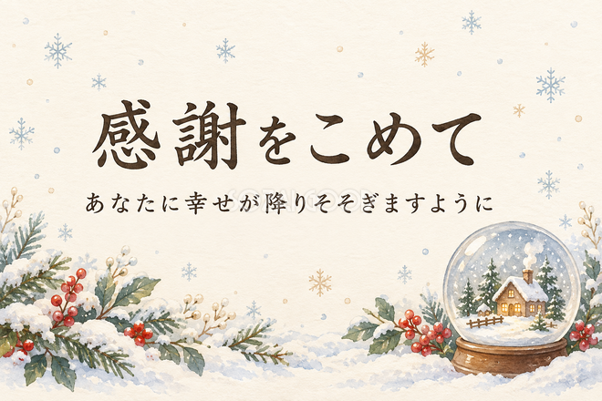 スノードームと小さな家のお礼カード スノードームと小さな家のお礼カード