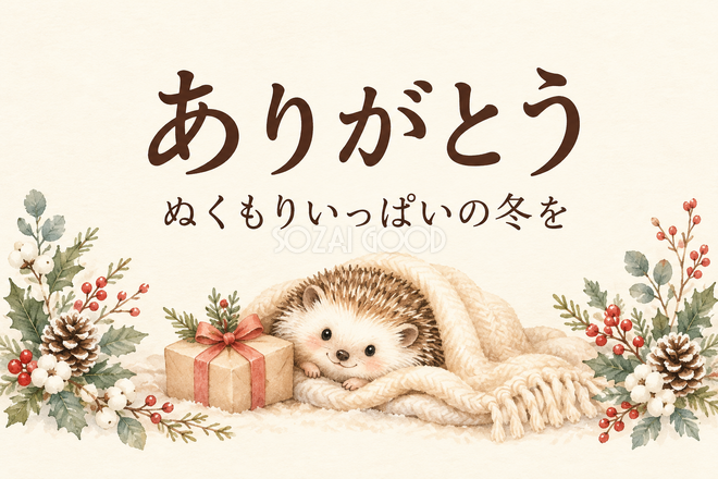 毛布とハリネズミのお礼カード 毛布とハリネズミのお礼カード