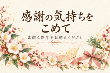 リボンを添えた封筒の「感謝の気持ちをこめて」カード｜文字あり・文字なしの無料イラスト素材 112387