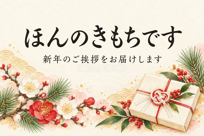紅白の結びと包みのお礼カード 紅白の結びと包みのお礼カード