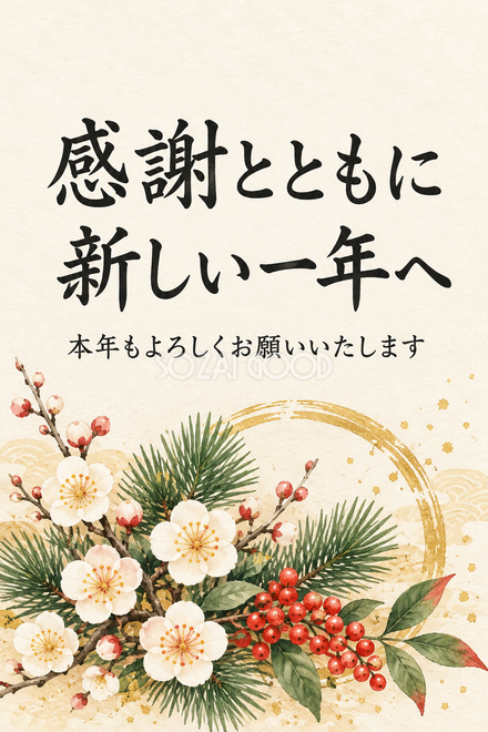 白い紙と金の輪のお礼カード