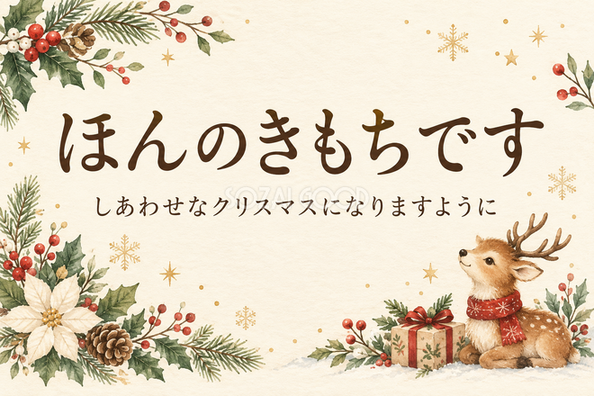 トナカイと小さな包みのお礼カード トナカイと小さな包みのお礼カード