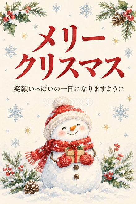 雪だるまと赤いマフラーのお礼カード 雪だるまと赤いマフラーのお礼カード