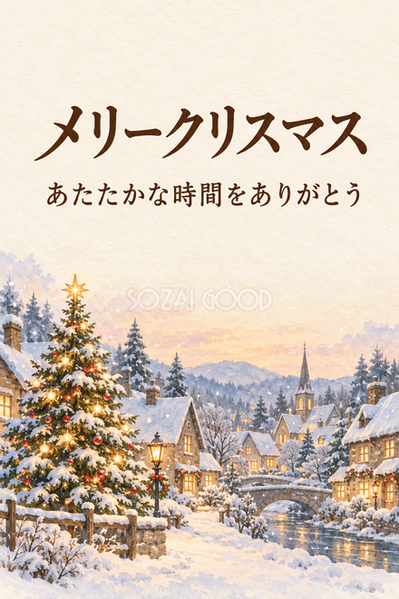 雪の街と小さなツリーのお礼カード