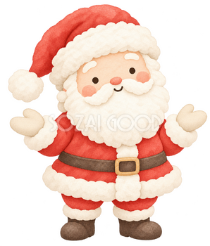 肩をすくめてほほ笑むサンタ｜クリスマスの無料イラスト素材 112448