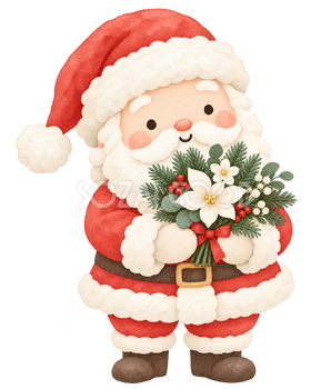 小さな花束を差し出すサンタ｜クリスマスの無料イラスト素材 112454