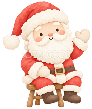 椅子に座って手を振るサンタ｜クリスマスの無料イラスト素材 112455