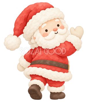 小さく手を振って見送るサンタ｜クリスマスの無料イラスト素材 112457