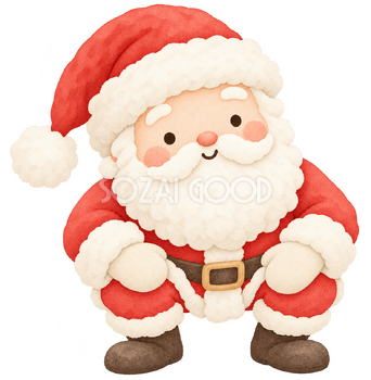 ひざに手を置いてほほ笑むサンタ｜クリスマスの無料イラスト素材 112458