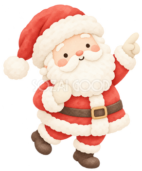 斜め上を指差すサンタ｜クリスマスの無料イラスト素材 112466