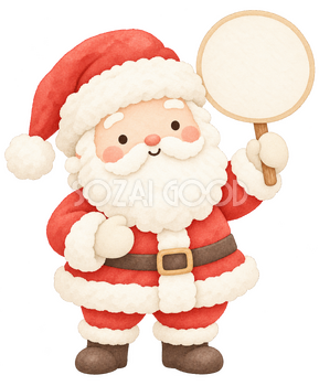 丸い案内板を掲げるサンタ｜クリスマスの無料イラスト素材 112469