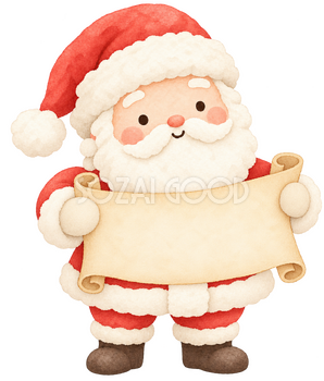 巻き紙を広げるサンタ｜クリスマスの無料イラスト素材 112472