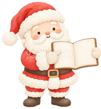 本を開いて紹介するサンタ｜クリスマスの無料イラスト素材 112473
