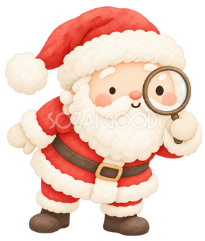 虫眼鏡で見つけるサンタ｜クリスマスの無料イラスト素材 112474
